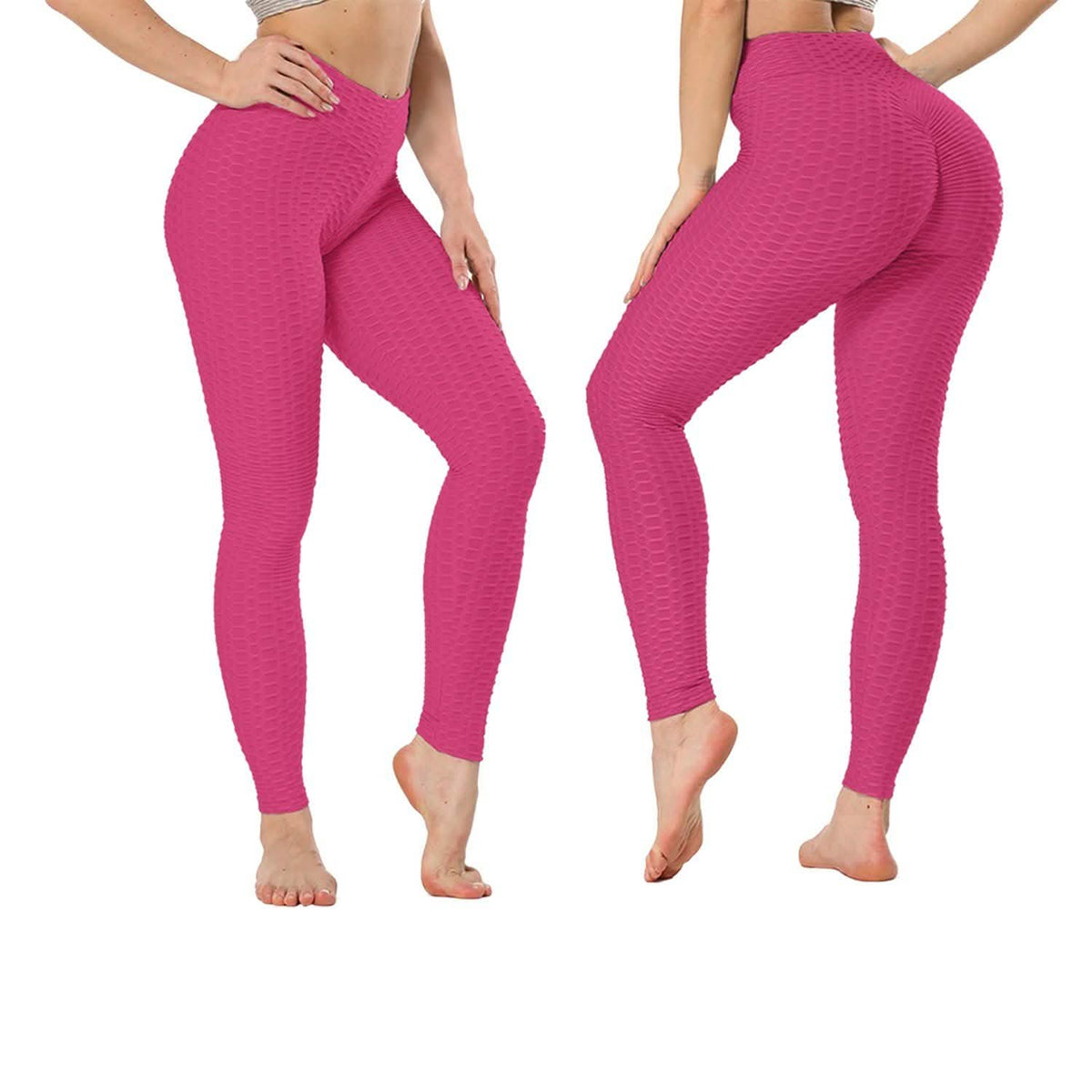 Women's High Waist Textured Butt Lifting Slimming Workout Leggings Tights Pants Pink Women's Bottoms - Tophatter Daily Deals