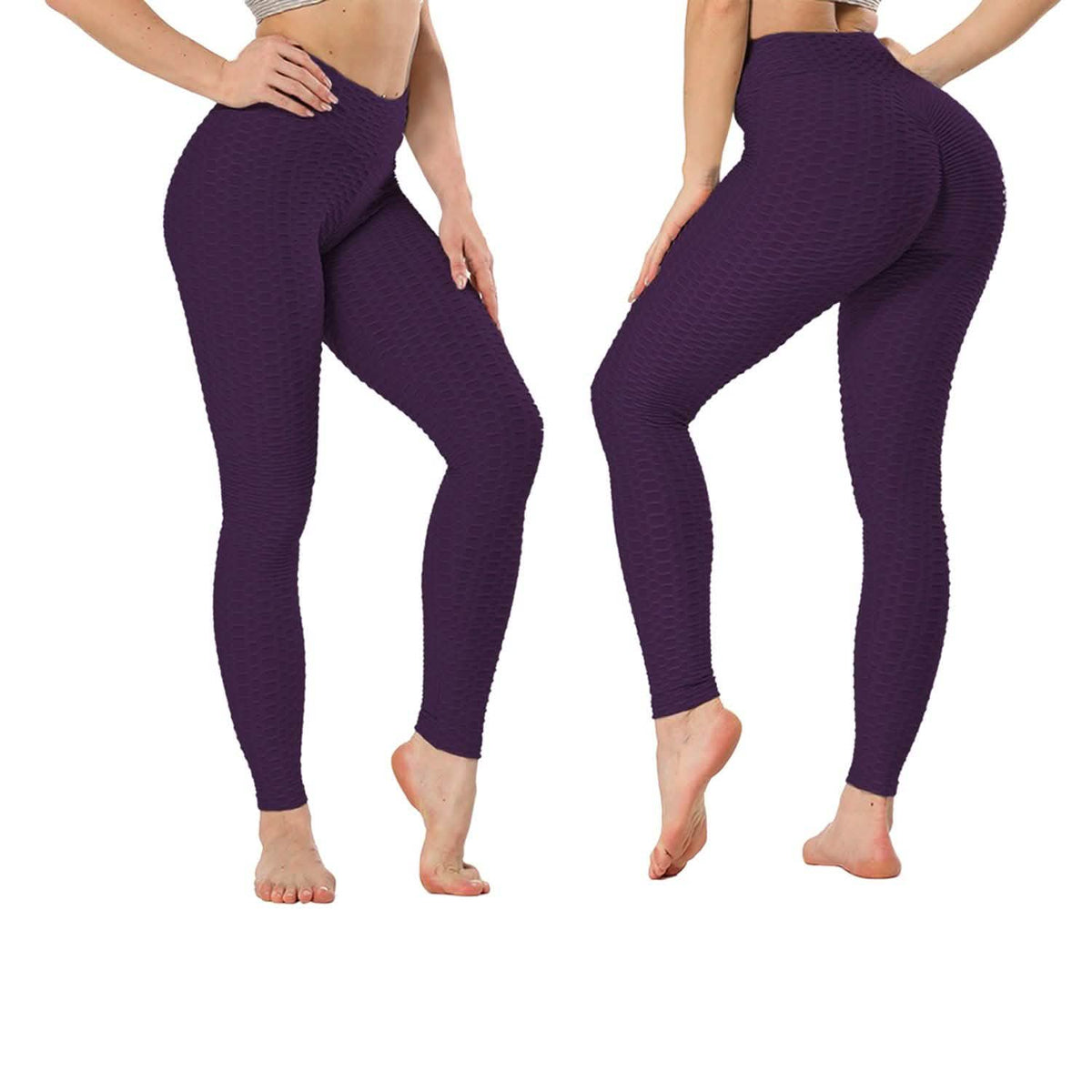 Women's High Waist Textured Butt Lifting Slimming Workout Leggings Tights Pants Purple Women's Bottoms - Tophatter Daily Deals