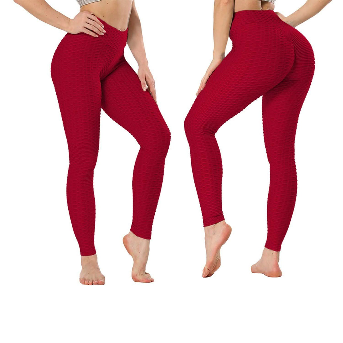 Women's High Waist Textured Butt Lifting Slimming Workout Leggings Tights Pants Red Women's Bottoms - Tophatter Daily Deals