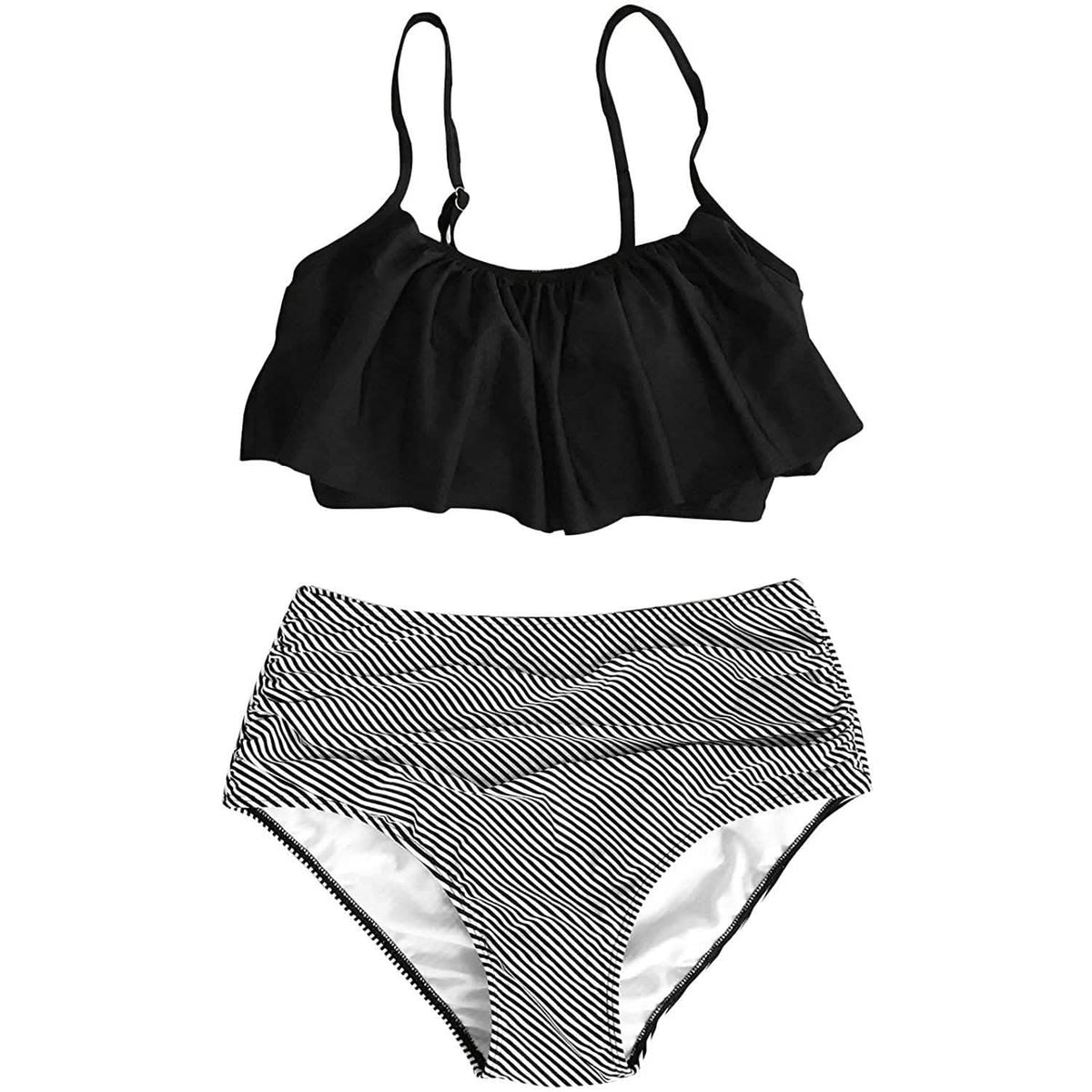Women's High Waisted Falbala Bikini Set Black Women's Swimwear - Tophatter Daily Deals