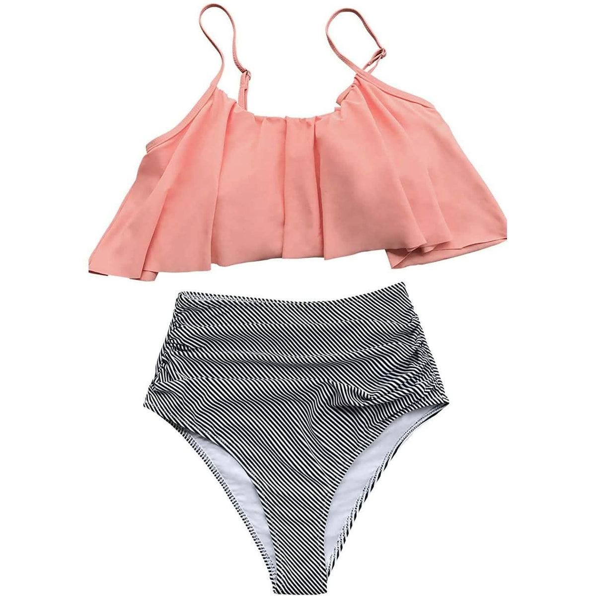 Women's High Waisted Falbala Bikini Set Pink Women's Swimwear - Tophatter Daily Deals
