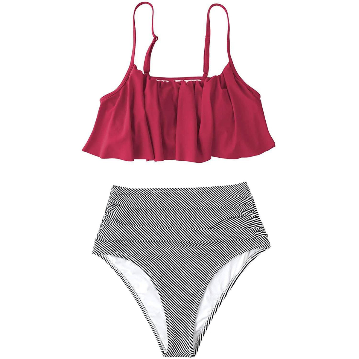 Women's High Waisted Falbala Bikini Set Red Women's Swimwear - Tophatter Daily Deals