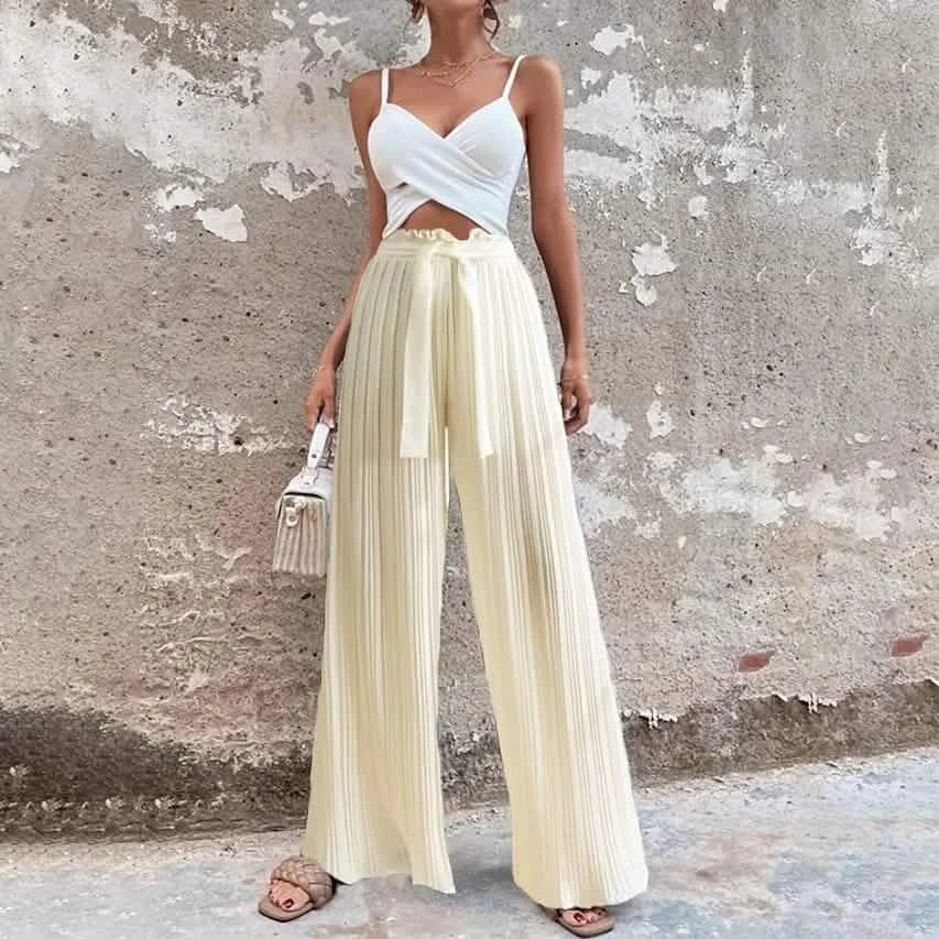 Women's High-Waisted Straight-Leg Strappy Pants Women's Bottoms - Tophatter Daily Deals