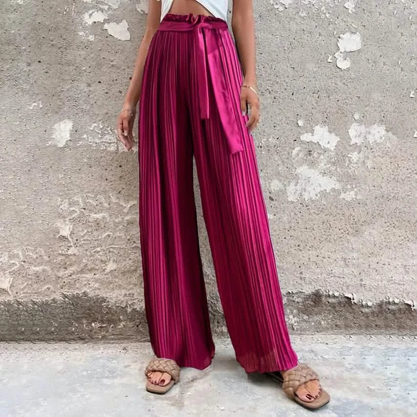 Women's High-Waisted Straight-Leg Strappy Pants Fuchsia Women's Bottoms - Tophatter Daily Deals