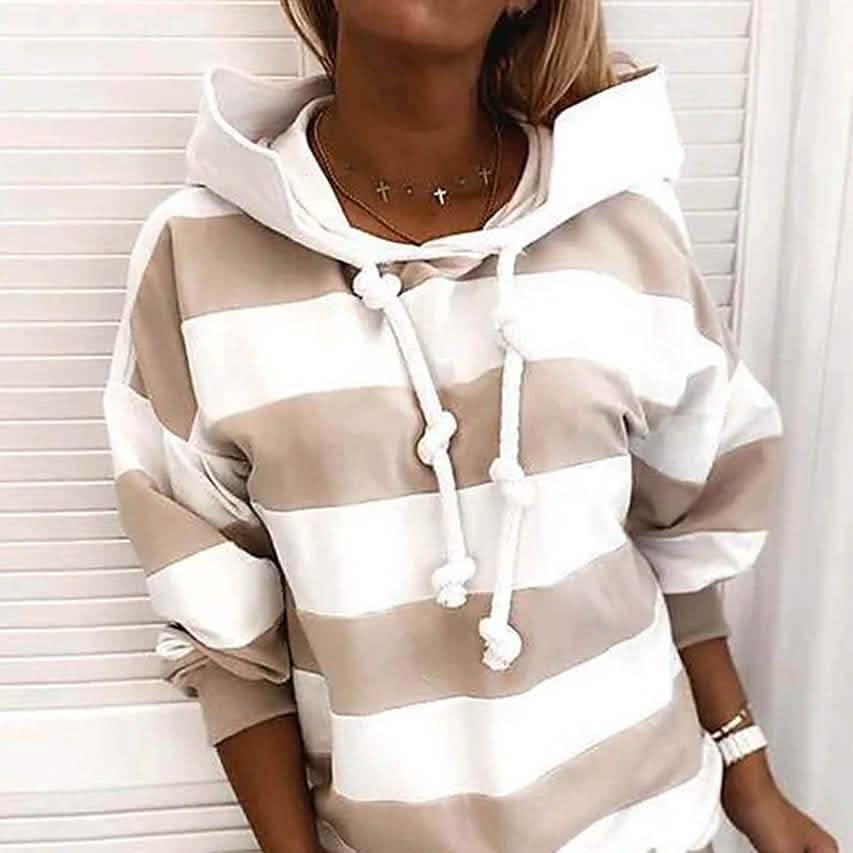 Women's Hoodie Pullover Striped Daily Basic Casual Hoodies Beige Women's Tops - Tophatter Daily Deals