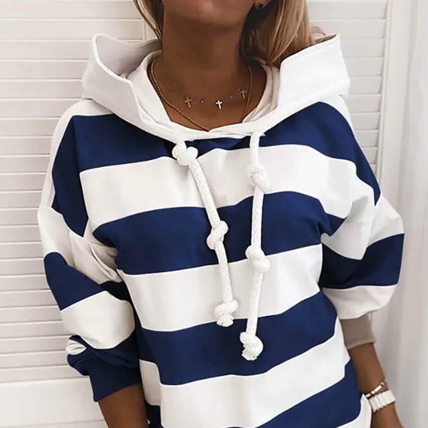 Women's Hoodie Pullover Striped Daily Basic Casual Hoodies Blue Women's Tops - Tophatter Daily Deals