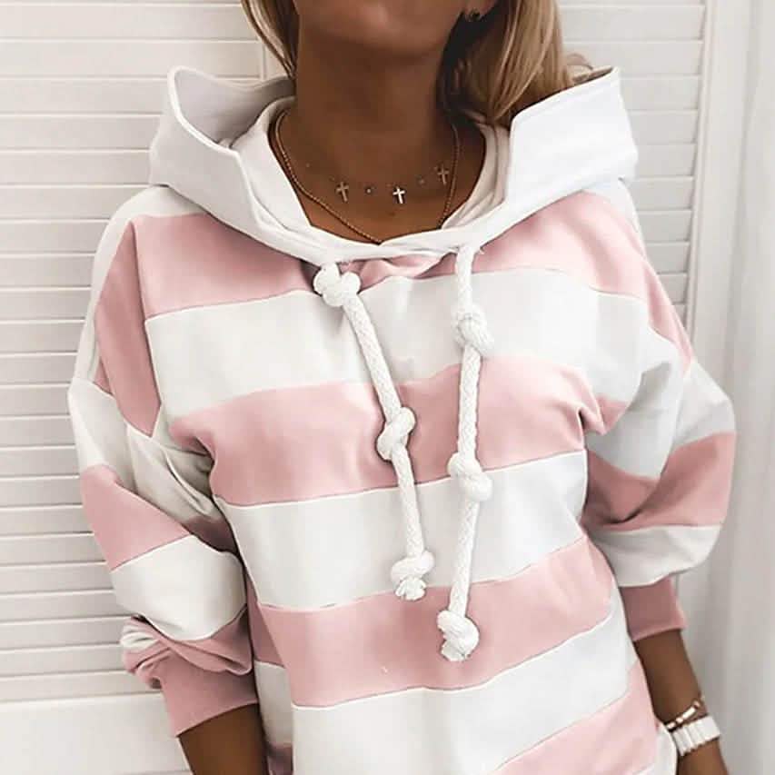 Women's Hoodie Pullover Striped Daily Basic Casual Hoodies Pink Women's Tops - Tophatter Daily Deals