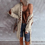 Women's Knitted Color Block Hooded Cardigan Sweater Beige Women's Outerwear - Tophatter Daily Deals