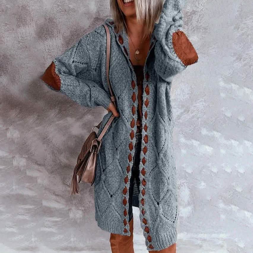 Women's Knitted Color Block Hooded Cardigan Sweater Blue Women's Outerwear - Tophatter Daily Deals