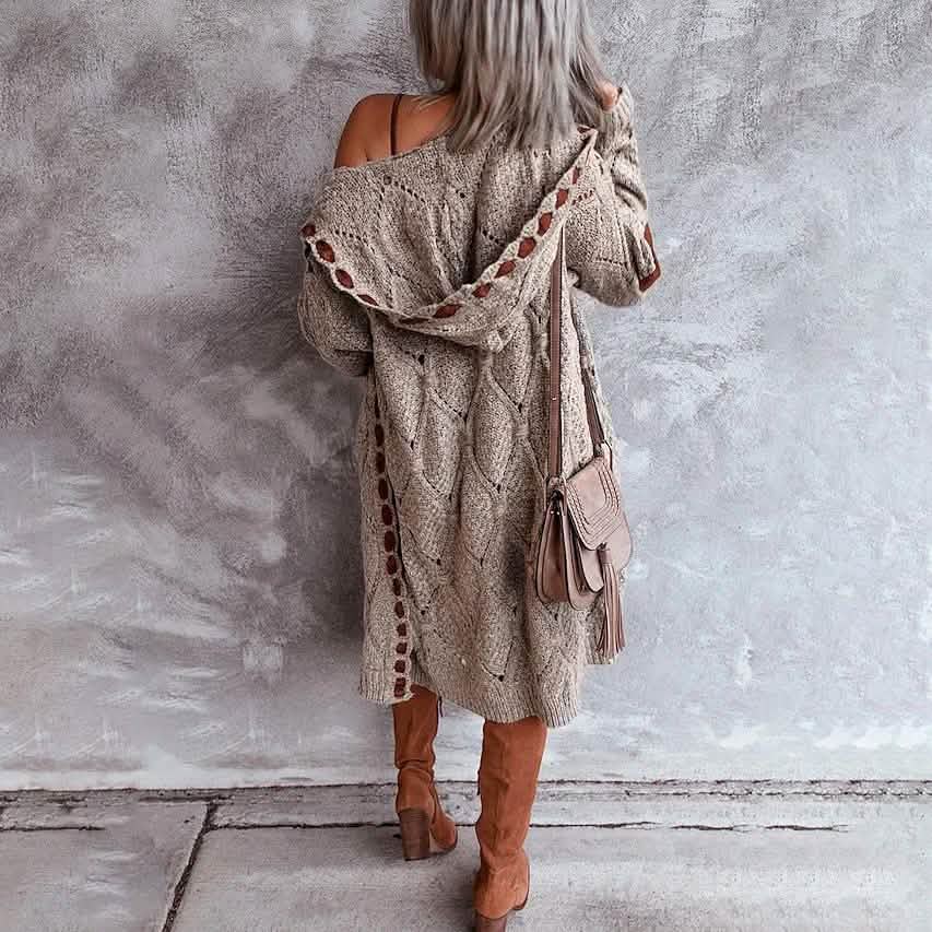 Women's Knitted Color Block Hooded Cardigan Sweater Women's Outerwear - Tophatter Daily Deals