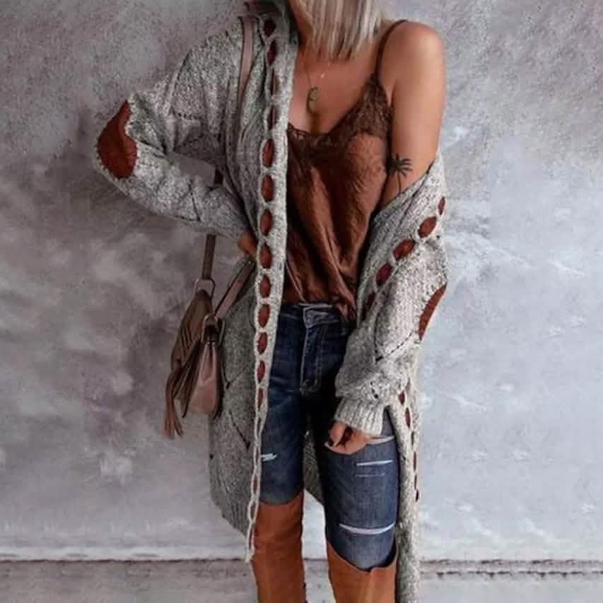 Women's Knitted Color Block Hooded Cardigan Sweater Gray Women's Outerwear - Tophatter Daily Deals
