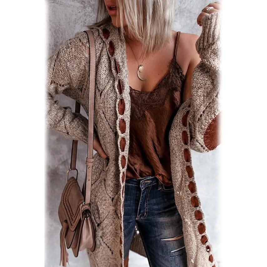 Women's Knitted Color Block Hooded Cardigan Sweater Khaki Women's Outerwear - Tophatter Daily Deals