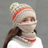 Women's Knitted Hat Scarf Mask Set Beige Hats - Tophatter Daily Deals