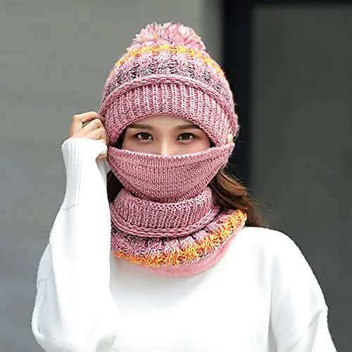 Women's Knitted Hat Scarf Mask Set Hats - Tophatter Daily Deals
