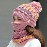 Women's Knitted Hat Scarf Mask Set Pink Hats - Tophatter Daily Deals