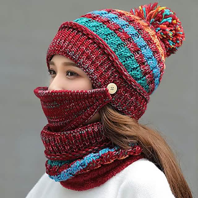 Women's Knitted Hat Scarf Mask Set Red Hats - Tophatter Daily Deals
