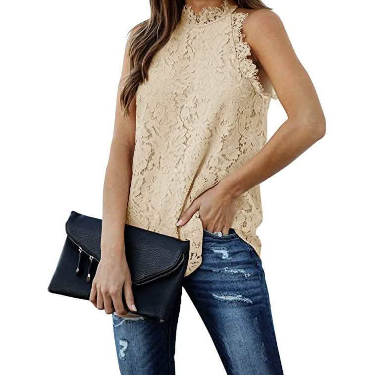 Women's Lace Crochet Hollow Out Tank Top Apricot Women's Tops - Tophatter Daily Deals
