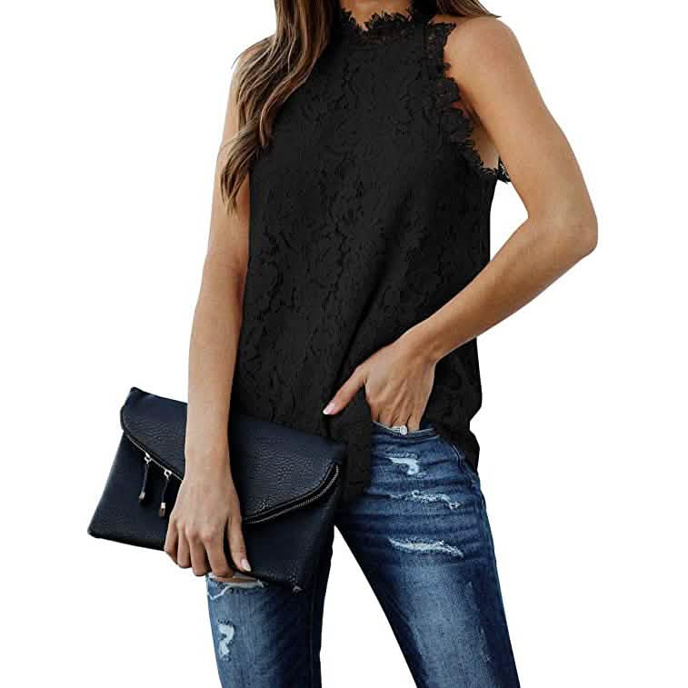 Women's Lace Crochet Hollow Out Tank Top Black Women's Tops - Tophatter Daily Deals