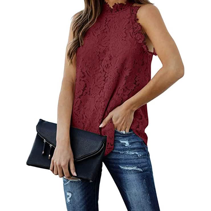 Women's Lace Crochet Hollow Out Tank Top Burgundy Women's Tops - Tophatter Daily Deals