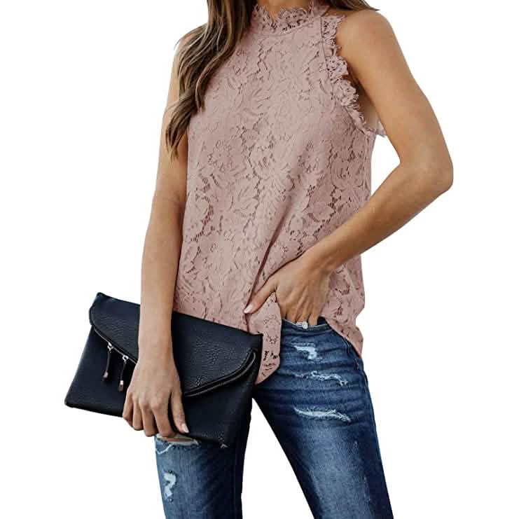 Women's Lace Crochet Hollow Out Tank Top Dark Pink Women's Tops - Tophatter Daily Deals