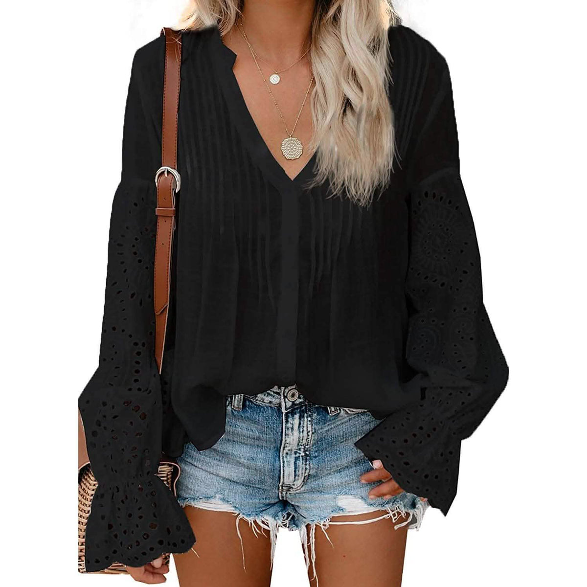 Women's Lace Crochet V-Neck Top Black Women's Tops - Tophatter Daily Deals