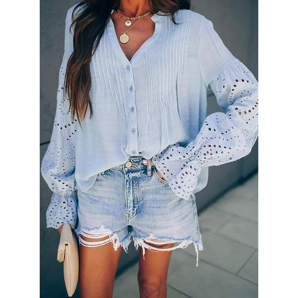 Women's Lace Crochet V-Neck Top Women's Tops - Tophatter Daily Deals