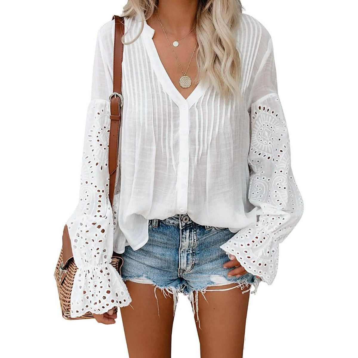 Women's Lace Crochet V-Neck Top White Women's Tops - Tophatter Daily Deals
