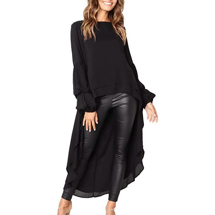 Women's Lantern Long Sleeve Casual Top Black Women's Tops - Tophatter Daily Deals