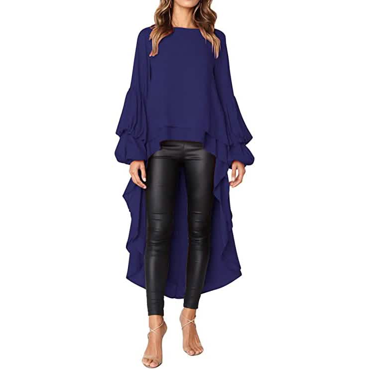 Women's Lantern Long Sleeve Casual Top Blue Women's Tops - Tophatter Daily Deals