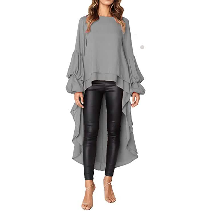 Women's Lantern Long Sleeve Casual Top Gray Women's Tops - Tophatter Daily Deals