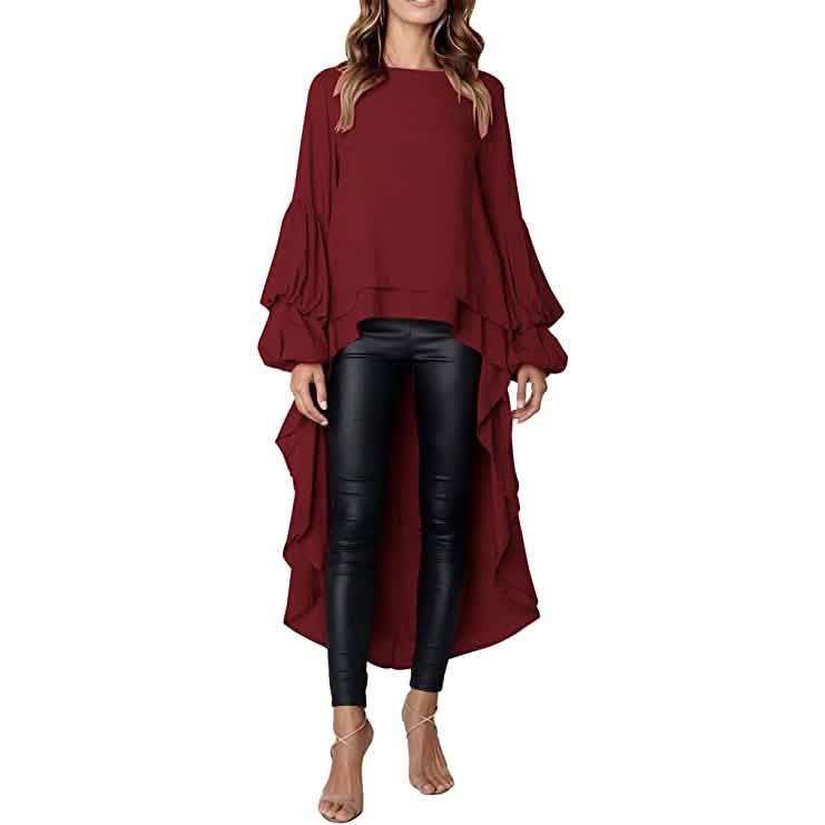 Women's Lantern Long Sleeve Casual Top Wine Red Women's Tops - Tophatter Daily Deals