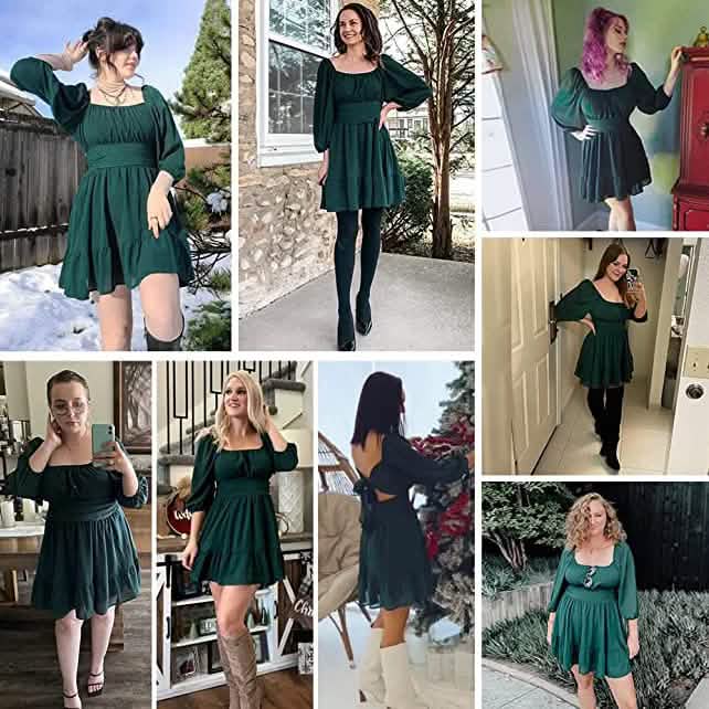 Women's Lantern Sleeve Tie Back Mini Dress Women's Dresses - Tophatter Daily Deals