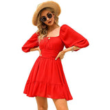 Women's Lantern Sleeve Tie Back Mini Dress Red Women's Dresses - Tophatter Daily Deals