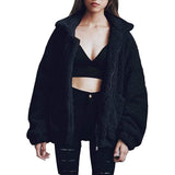 Women's Lapel Zip Up Faux Shearling Shaggy Coat Jacket Black Women's Outerwear - Tophatter Daily Deals