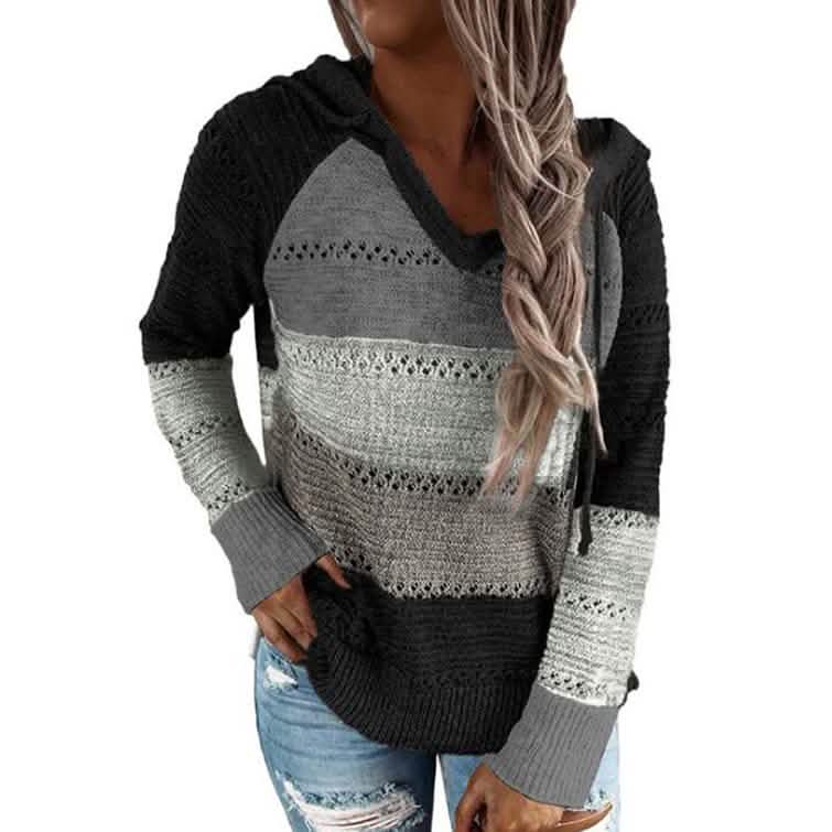 Women's Lightweight and Breathable Knit Hoodie Black Women's Tops - Tophatter Daily Deals