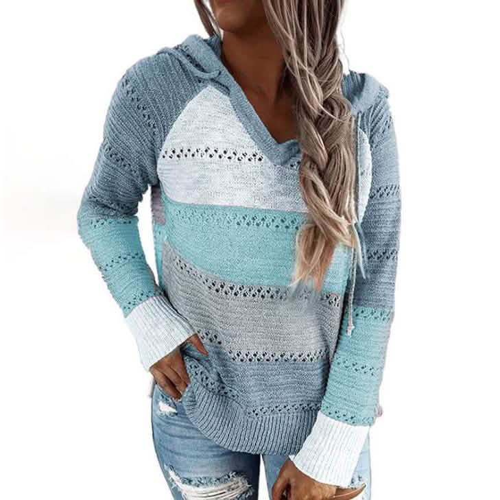 Women's Lightweight and Breathable Knit Hoodie Blue Women's Tops - Tophatter Daily Deals