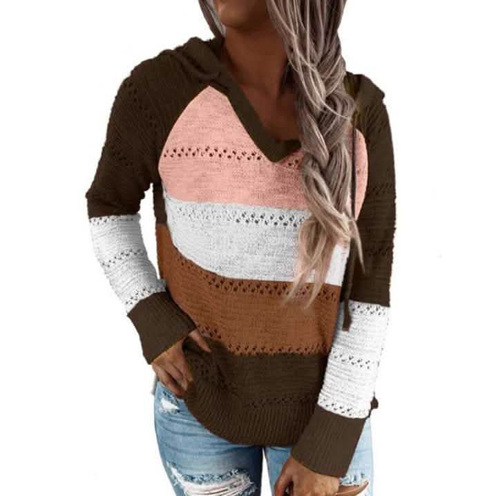Women's Lightweight and Breathable Knit Hoodie Brown Women's Tops - Tophatter Daily Deals