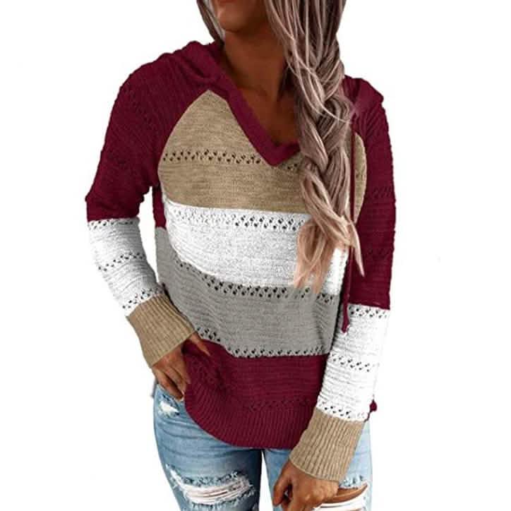 Women's Lightweight and Breathable Knit Hoodie Burgundy Women's Tops - Tophatter Daily Deals