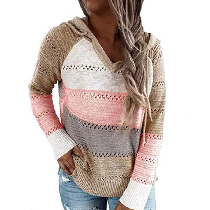 Women's Lightweight and Breathable Knit Hoodie Khaki Women's Tops - Tophatter Daily Deals