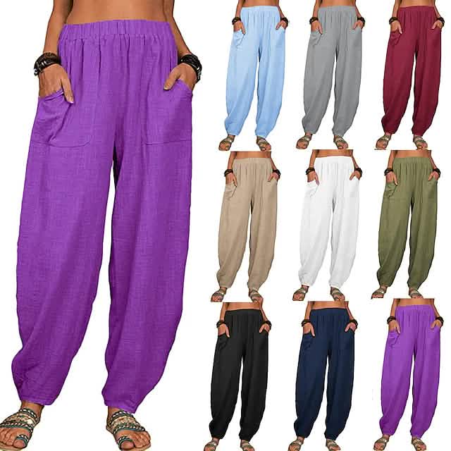 Women's Linen High Waist Wide Leg Pants Women's Bottoms - Tophatter Daily Deals