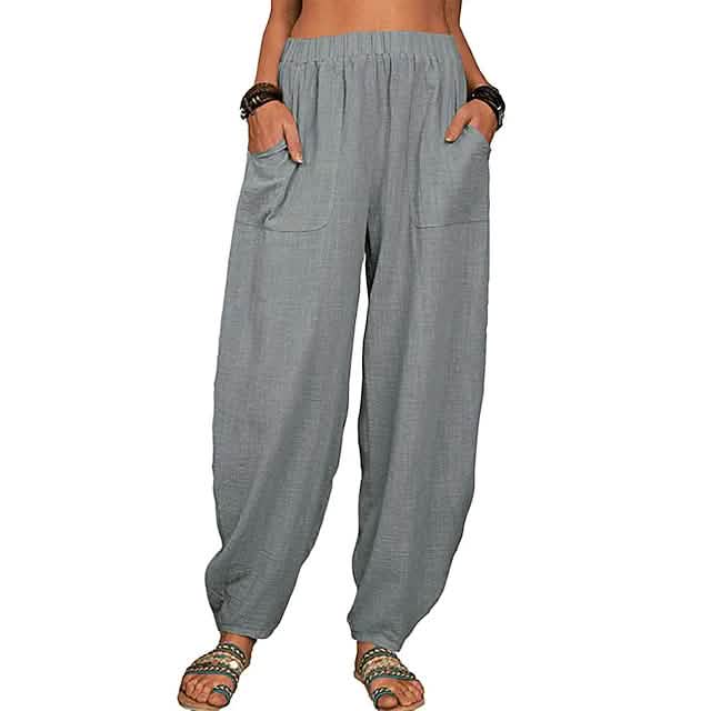 Women's Linen High Waist Wide Leg Pants Gray Women's Bottoms - Tophatter Daily Deals