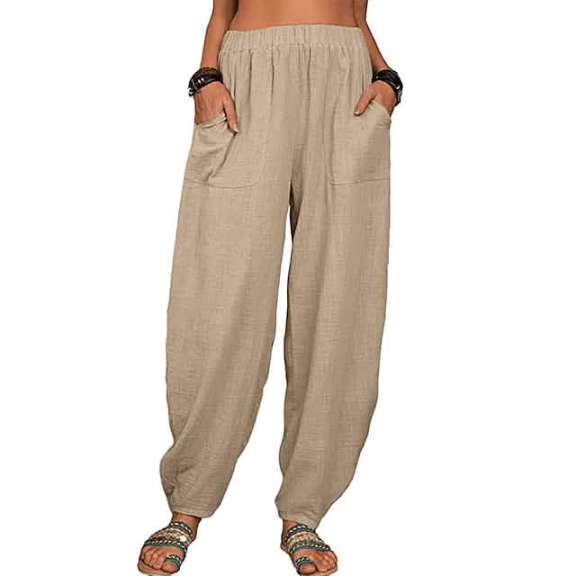 Women's Linen High Waist Wide Leg Pants Khaki Women's Bottoms - Tophatter Daily Deals