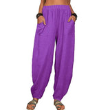Women's Linen High Waist Wide Leg Pants Purple Women's Bottoms - Tophatter Daily Deals