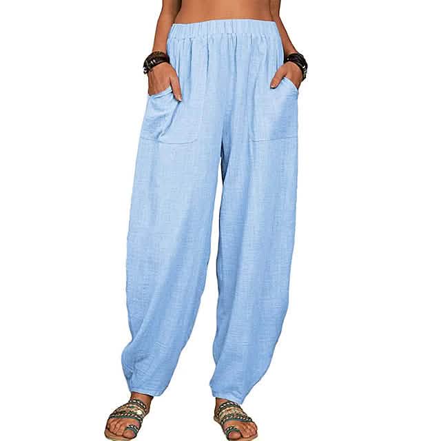 Women's Linen High Waist Wide Leg Pants Sky Blue Women's Bottoms - Tophatter Daily Deals