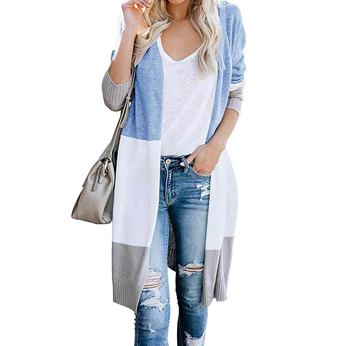 Women's Long Cardigan Sweater Coat Blue Women's Outerwear - Tophatter Daily Deals