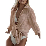 Women's Long Sleeve Beach Shirt Blouse Apricot Women's Tops - Tophatter Daily Deals