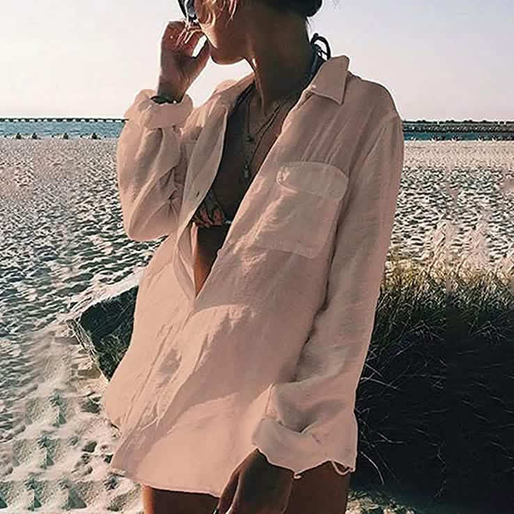 Women's Long Sleeve Beach Shirt Blouse Women's Tops - Tophatter Daily Deals