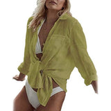 Women's Long Sleeve Beach Shirt Blouse Yellow Women's Tops - Tophatter Daily Deals