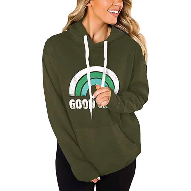 Women's Long Sleeve Casual Graphic Tee Hoodies Army Green Women's Tops - Tophatter Daily Deals