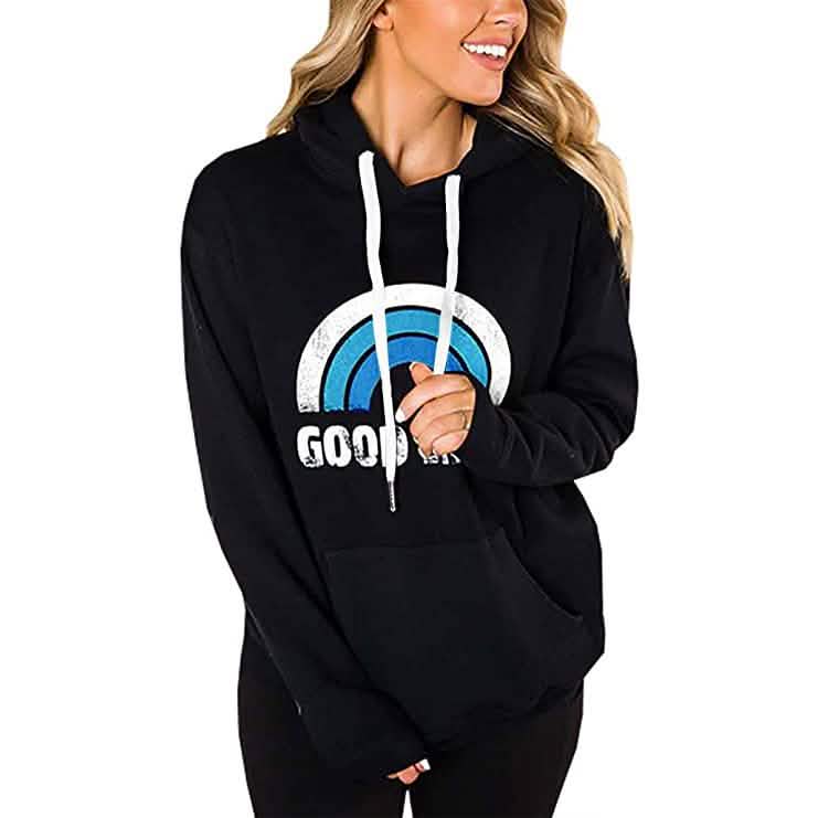 Women's Long Sleeve Casual Graphic Tee Hoodies Black Women's Tops - Tophatter Daily Deals